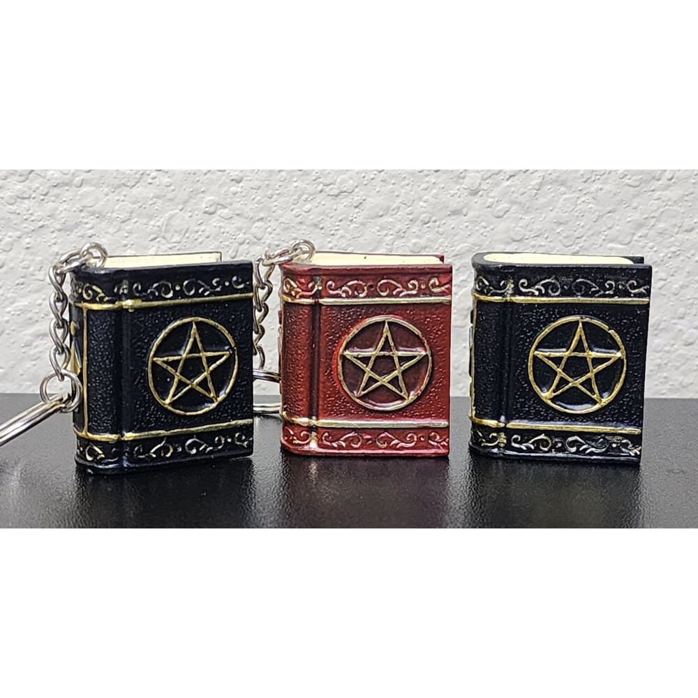 Tiny Ceramic Grimoire of Magic – Red & Black Spellbook Keychain